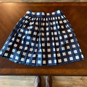 Cream and Navy Blue Plaid Skirt